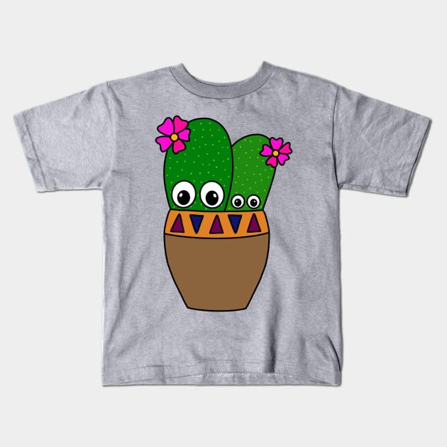 Cute Cactus Design #257: Adorable Cacti With Flowers In Jar Kids T-Shirt by DreamCactus